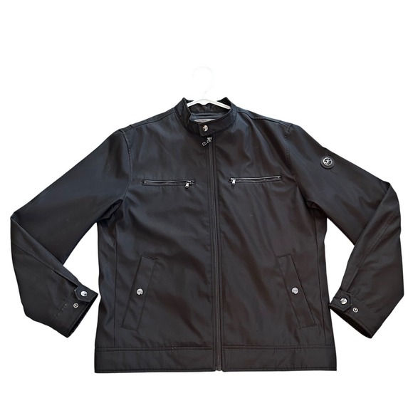 Michael Kors Mens Black Racer Jacket Full Zip Mesh Lined Logo Patch Size L